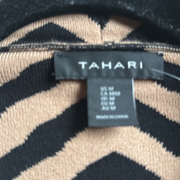 🆕 Tahari Open Belted Cardigan Jacket Black Brown Chevron Pattern Size Medium - Picture 9 of 17